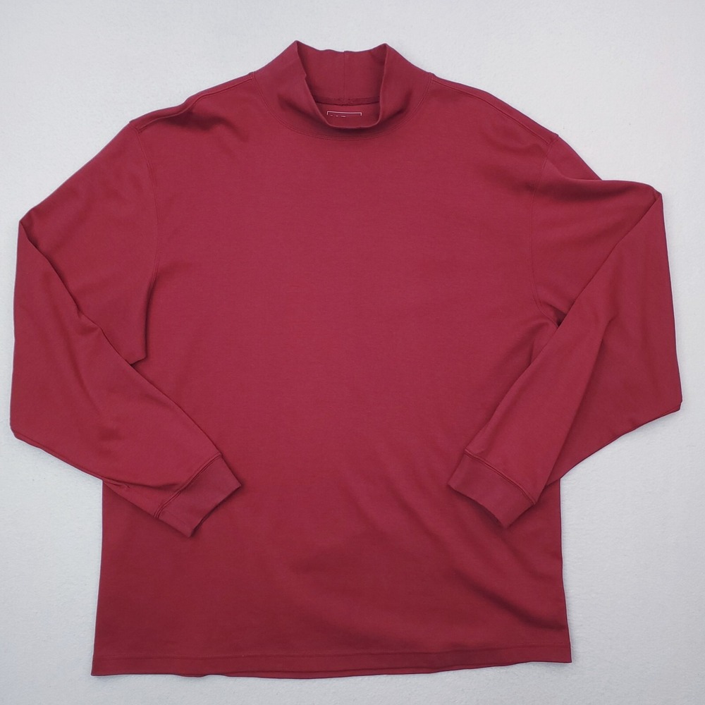 LL Bean Shirt Men Extra Large Burgundy Mock Pullover Sweater Stretch Long Sleeve